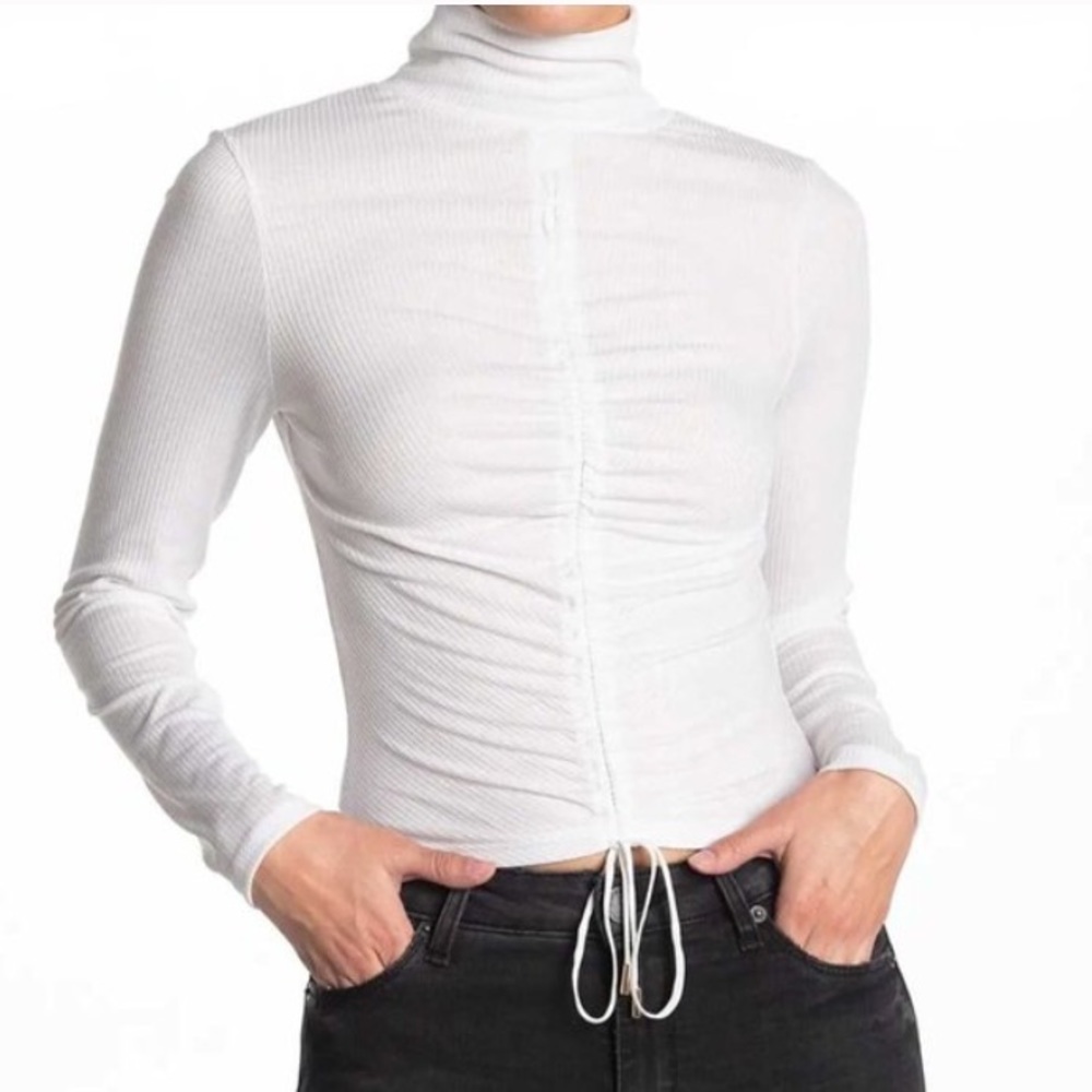 AFRM Mollie Long Sleeve White Drawstring Crop Top Size Small
